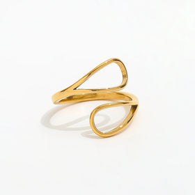 Fenny 18K Gold Plated Waterproof Abstract Fashion Double Ccalloped Opening Ring Stainless Steel Wholesale Jewelry Form Women