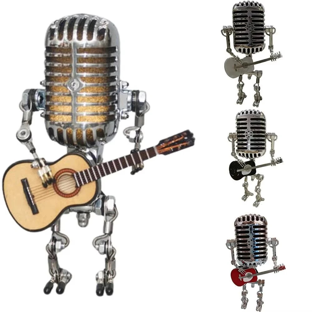 Vintage Microphone Robot Lamp Play Guitar Desk LED Lamp Lights Vintage Miniatures Crafts Lighting Office Home Decoration