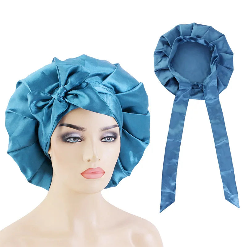 Adjustable Large Bonnet Women Curly Hair Braid Big Sleeping Satin Bonnets With Wide Tie