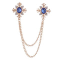 Retro Crystal Rhinestone Cross Chain Brooches Men's Corsage Ladies Shirt Collar Brooch Personality Collar Pin Brooch