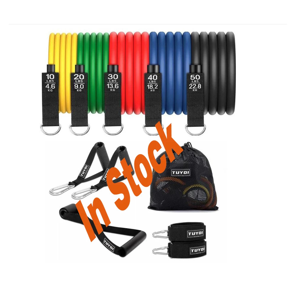 In Stock 11pcs resistance bands set with handles and door anchor strap for workout