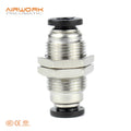 PM Bulkhead Union Plated Plastic and Brass Medium Pressure Quick Air Pneumatic Hose Connector Fittings