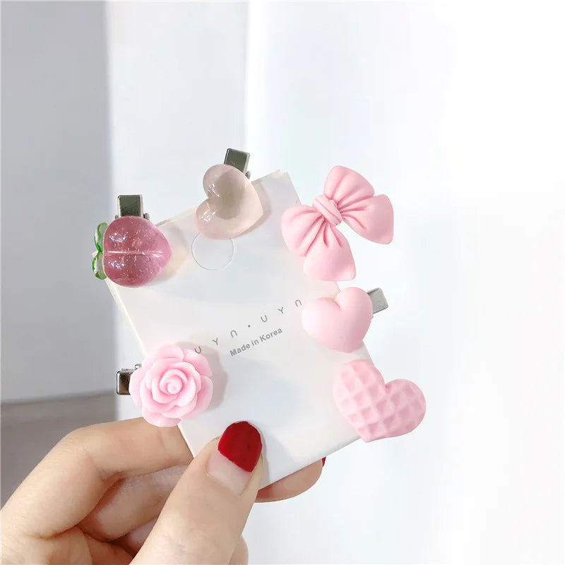 IVANHOE Pink Hair Clip Series Girl Style Rose Flower Knot Honey Peach Heart Hairpin Fashion Simple Bang Edge Hair Clip Headwear