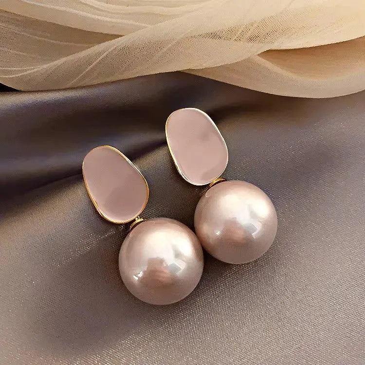 S925 Silver Needle Pearl Earrings New Trendy Korean Big Pearl Oil Dripping Temperament Personality Enamel Earrings