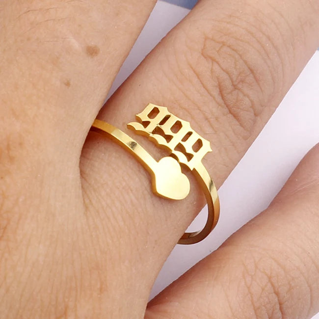 Wholesale Non Tarnish 18K Gold Silver Plated Stainless Steel Woman Adjustable Angel Number Rings Jewelry