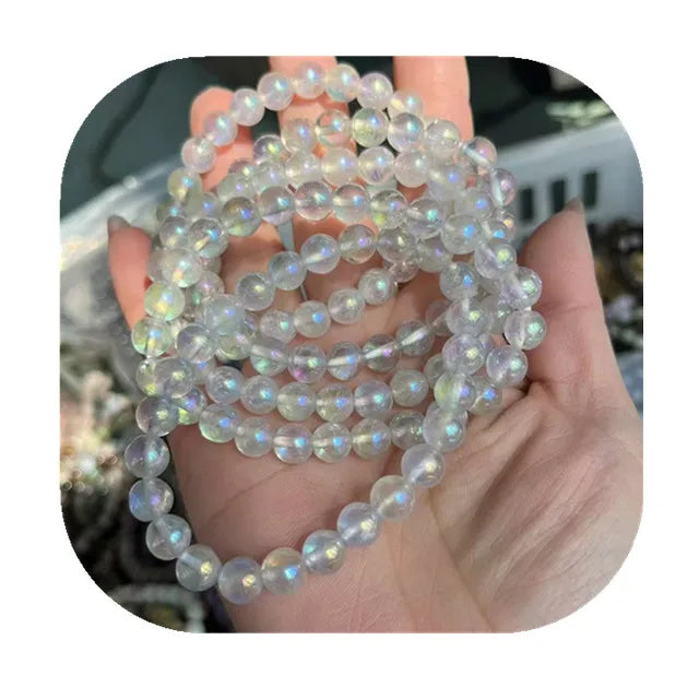 New Arrivals 8mm Spiritual Jewelry Natur Angel Aura clear Quartz Crystal Womens Bracelets for Gift