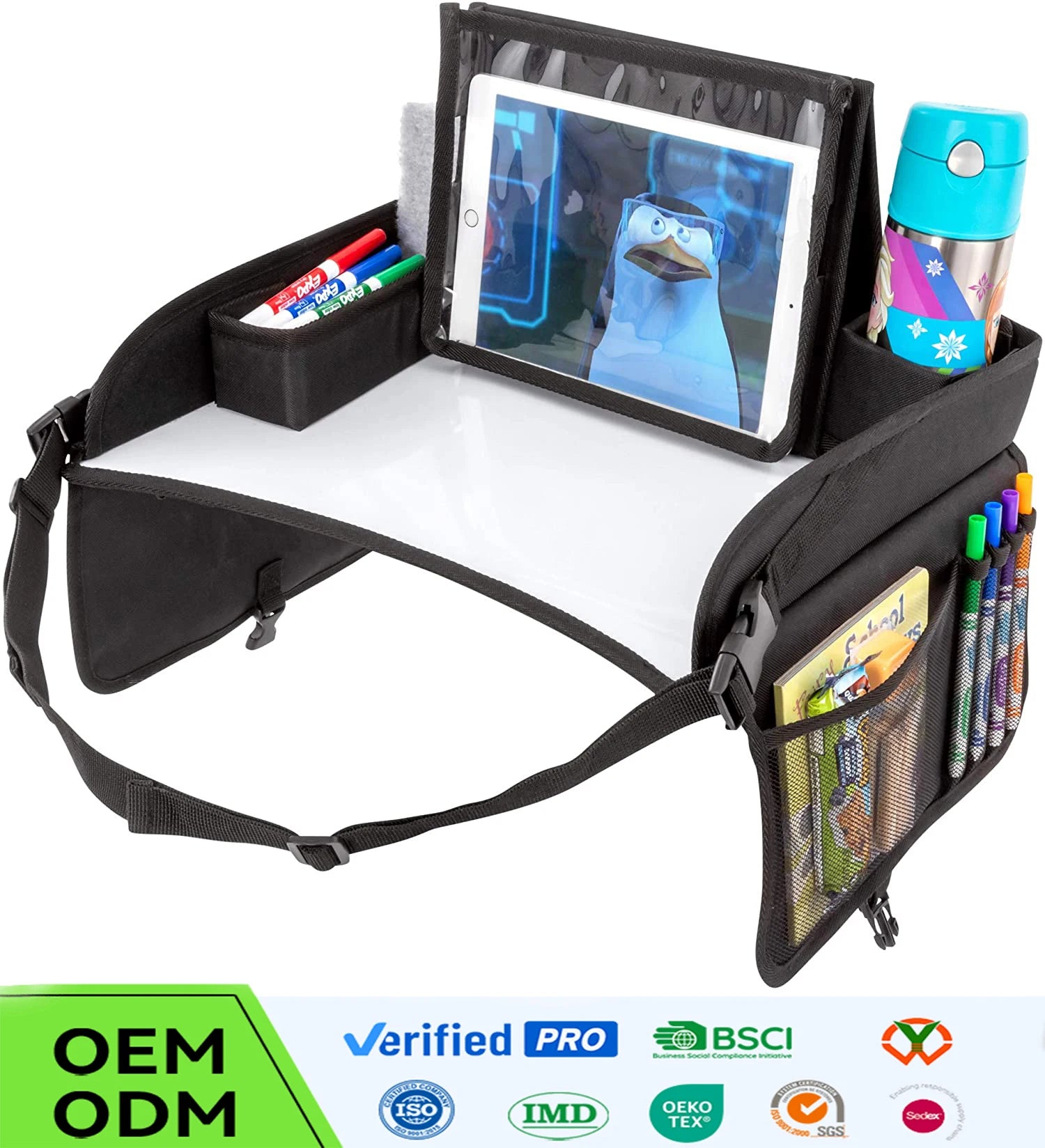 BSCI Factory Car Seat Organizer Kids Travel Play Tray with Polyester Bag BSCI Certified Factory Car Seat Tray