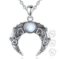 Moonstone Vintage Design 925 Sterling Silver Blue Moon Stone Crescent Moon Pendant Necklace for Women or Men