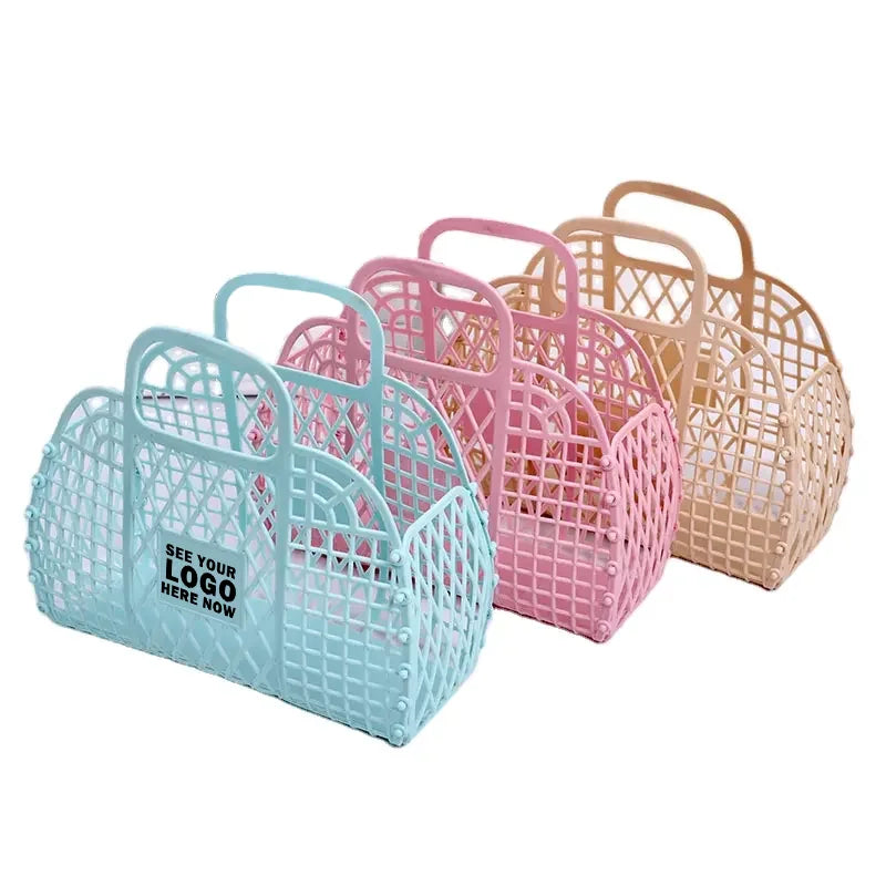 Small Personalized Retro Vintage Foldable Plastic Pvc Jelly Basket Bag Beach Bag Handbag Purse for Girls Women Party Favor Bags