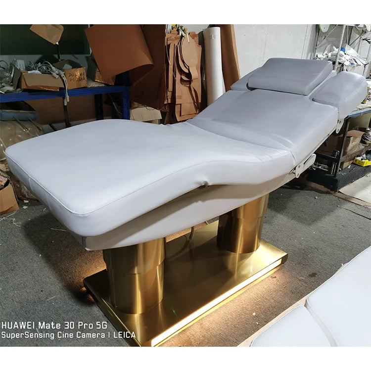 Kisen Luxury 4 Motor Metal Base Electric Facial Eyelash Cosmetic Beauty Massage Bed Covers Spa with Led Light for Beauty Salon