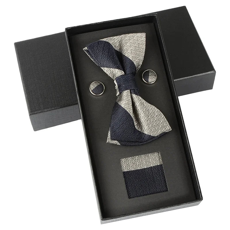 Hamocigia Fashion Mens Silk Jacquard Woven Pre Tied Bowtie Gift Set