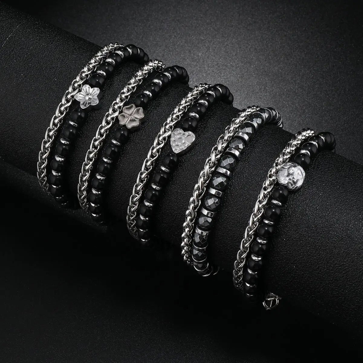 Fashion Men Jewelry 2023 New Stainless Steel Double Layered Chain Bracelet Natural Stone Bracelet for Men