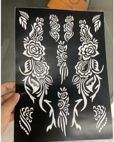 Muslim Halal Ramadan Body Art Tattoo Stencils Mehndi Henna Fingers Flowers Templates PVC Vinyl Temporary Sticker Templates for