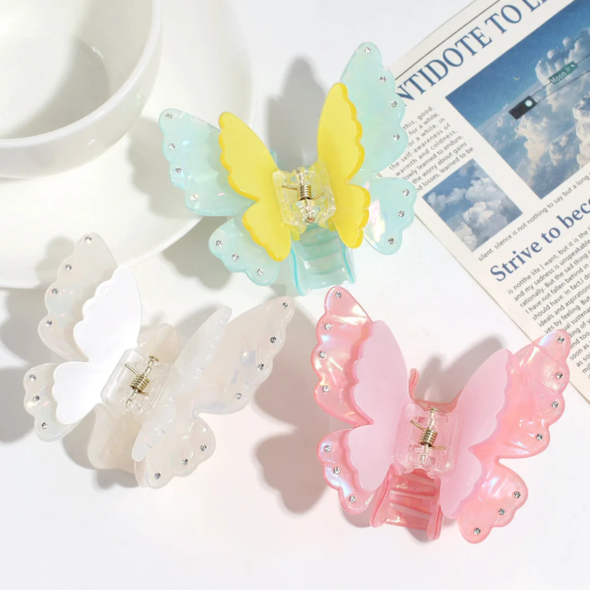 New Fashion Colorful Double-Layer Butterfly Hair Claws for Women Girls Sweet Hair Clip Styling Tools Hair Claw Clips Accessories