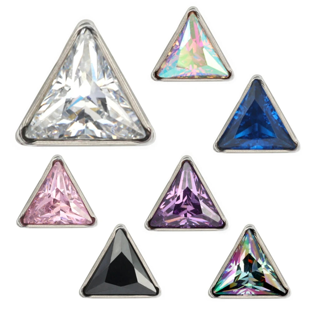 Wholesale ASTM F136 Titanium Internally Threaded Bezel Set Triangle CZ Top Fashion Earring Piercing Body Jewelry