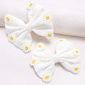 CN 2Pcs Fabric Boutique White Embroidery Hair Bow Mini Sunflower Hair Clip Handmade Hair Accessories Kids Girls