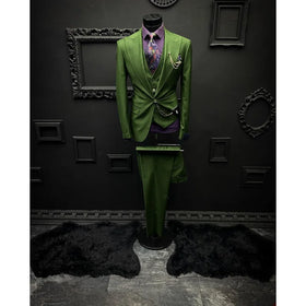 Green Men's Suit 3 Pieces Blazer Vest Pants One Button Tuxedo Business Modern Wedding Groom Costume Homme