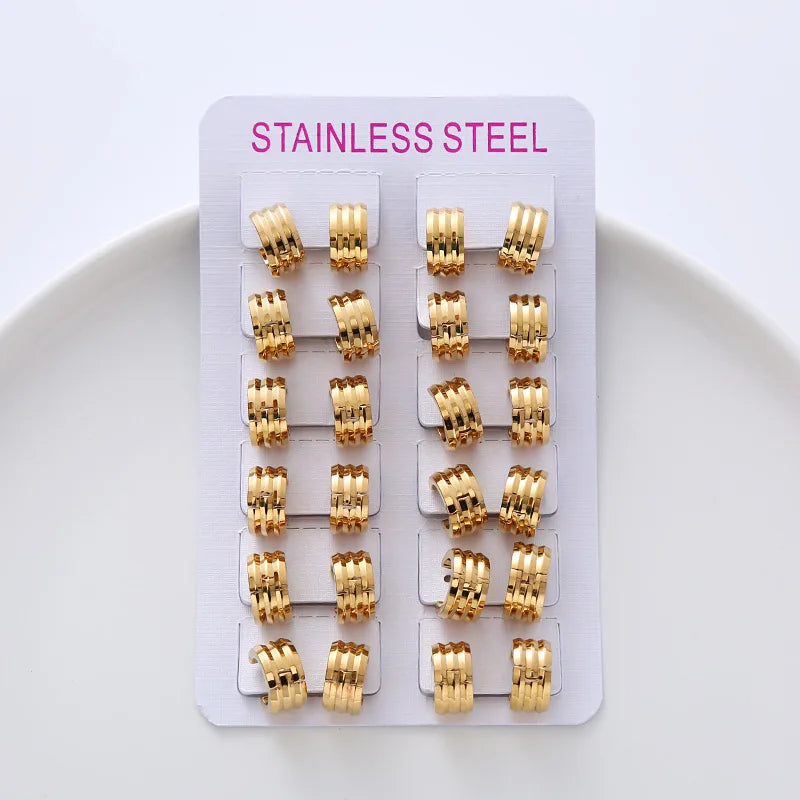 Wholesale Small Huggie Hoop Earrings for Women Bulk Gold Plated Stainless Steel Classic Geometric Pattern Mixed Lot