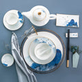 High Quality New Bone China Dinnerware Set Modern White with Blue Porcelain Platter Eco-Friendly and for Weddings