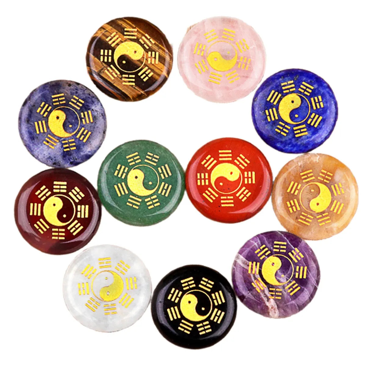 25mm Round Slice Natural Stone Bagua Diagram Engraved Yin Yang Taiji Diagram Crafts Carved Home Decor
