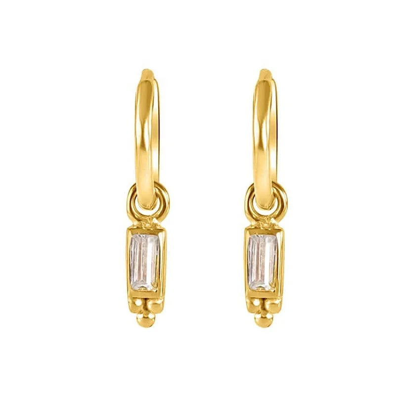 Gemnel Fine Jewelry Daily Wear Brass Jewelry Manufacturer baguette Huggie Gold Plated Brass Zircon Jewelry Hoop Earrings
