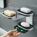 New Arrival Plastic Double Layer Wall-Mounted Adhesive Soap Rack Holder Bathroom Punch-free Drain Tray Soap Box
