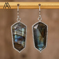 Fashion Crystal Silver Hook Earrings Natural Labradorite Amethyst Healing Hexagonal Pendant for Wedding or Gift Wholesale