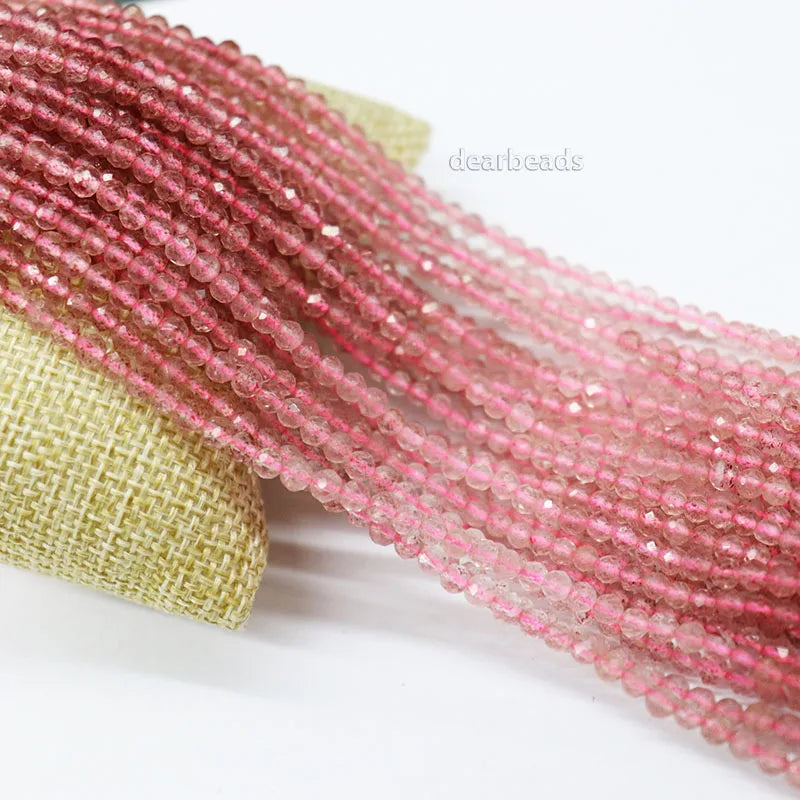 Natural Faceted Gradient Red Strawberry Quartz Bead Healing Crystal Beads Strand for Jewelry Making 2mm 3mm 38cm Strand