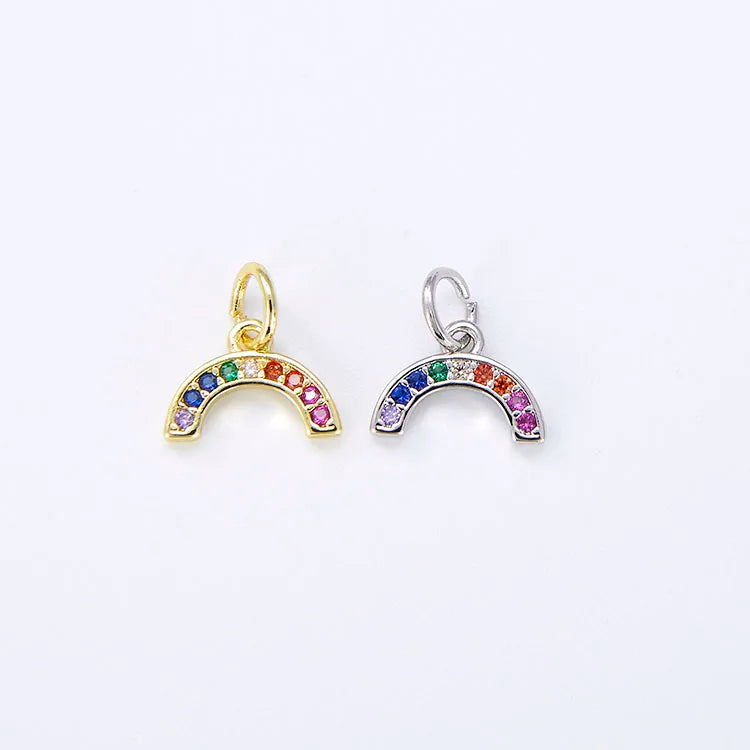 CZ8299 Dainty Tiny Mini Small Gold CZ Diamond Rainbow CharmTiny Minimal Zircon Cubic Zirconia Multicolor Rainbow Charm Pendant