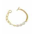 Hammered Sterling Silver Paperclip Link Chain and Fresh Water Baroque Pearls Handmade Link Bracelet SilverJewelry Bracelets