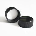 INTY 28-410 Black Ribbed Glossy Top Plastic PP Non-Spill Screw Cap with Sealing Liner for Food-Grade Liquid Storage in Bottles