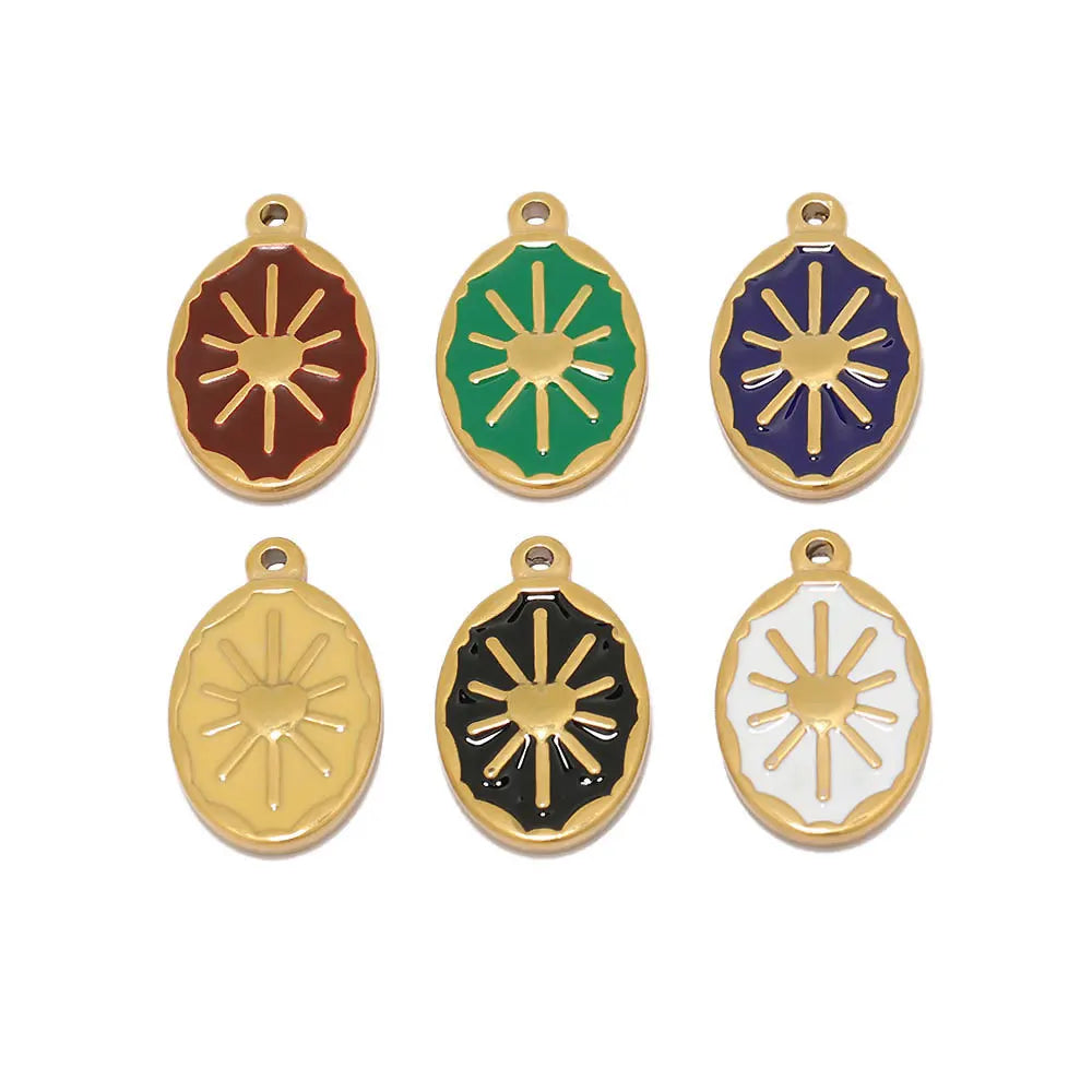 5PCS/bag Stainless Steel Oval Drop Oil Sun Pendant Diy Necklace Jewelry Love Pendant Fashion Jewelry Pendants & Charms