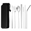 School Outdoor Restaurant Cutlery Set Spoon Fork Chopsticks Metal Straw Set