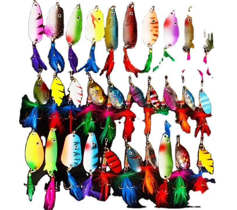 30Pcs/Lot Fishing Lure Spinner Spoon Mixed Color/Size/Weight/ Hook/Diving Depth Metal Lures Hard Bait Fishing Tackle