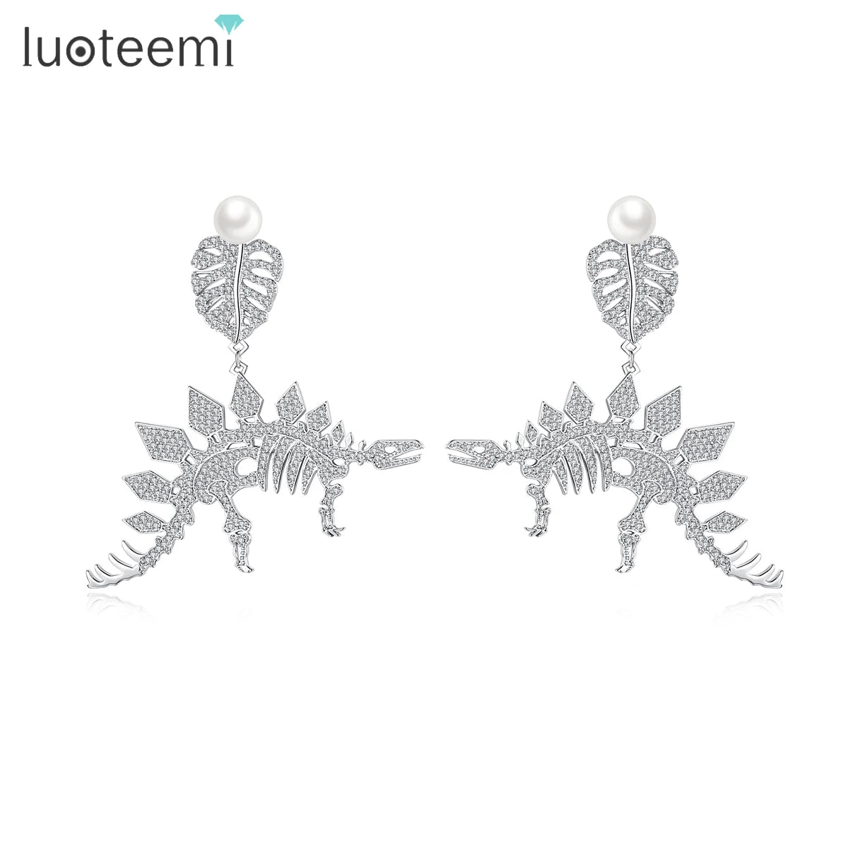 LUOTEEMI Designer Christmas Big Woman Trendy Zirconia Jewelry Zircon Long Earing Bling Dinosaur Large Earrings