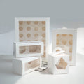 Easy to Fold Paper Mini Cupcake Box 12/24 Cavity White with Window Flat Shipping Paper Box for 24 Pcs Small Cupcakes