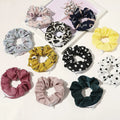Velvet Flamingo Print Spot Stripe Leopard and Pure Satin Silk Fabric Zipper Pocket Elastic Hair Scrunchies Hair Tie