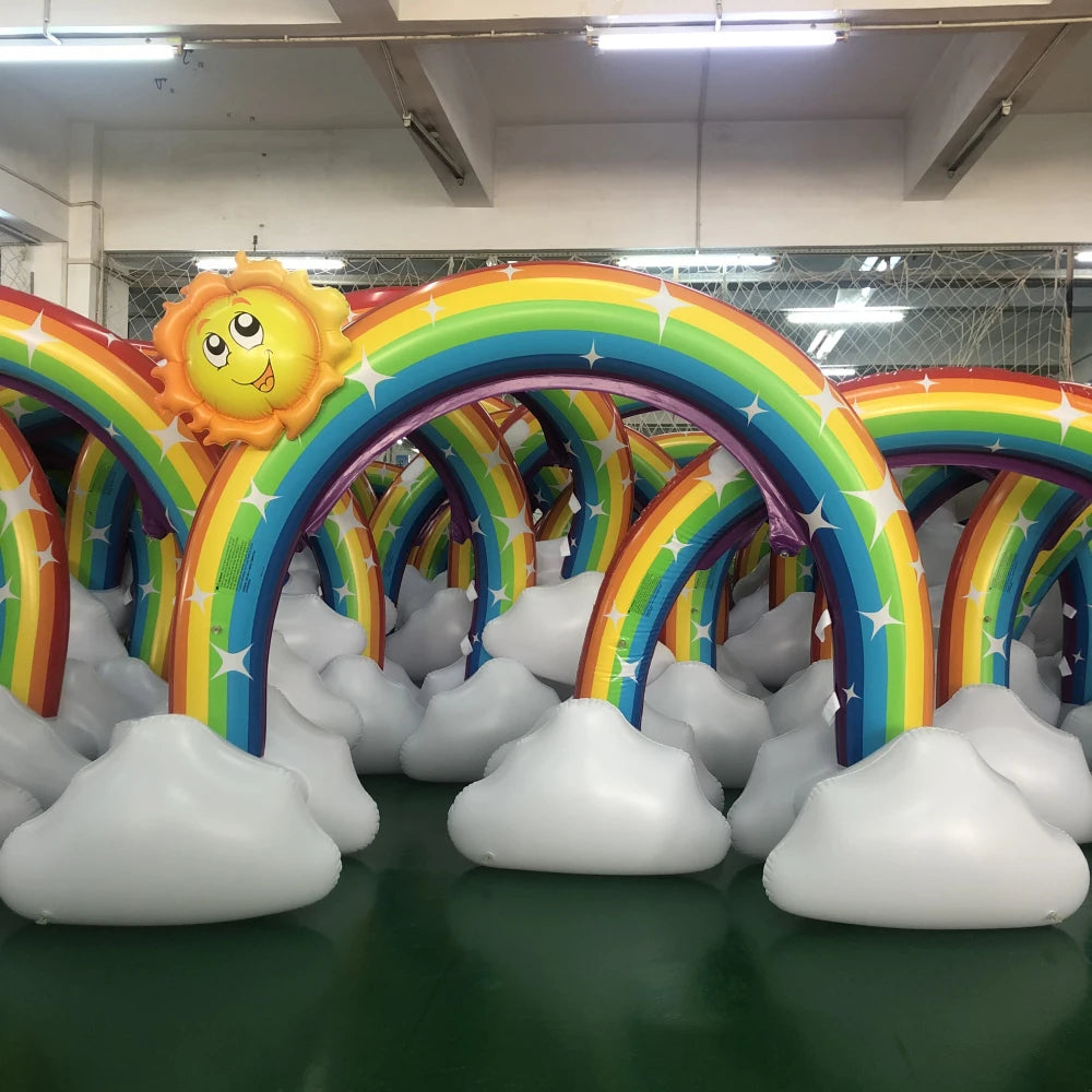 Outdoor Summer Large Inflatable Rainbow Arch Water Sprinkler PVC Material 6-8 Persons Capacity Eco-Friendly for Boys Girls