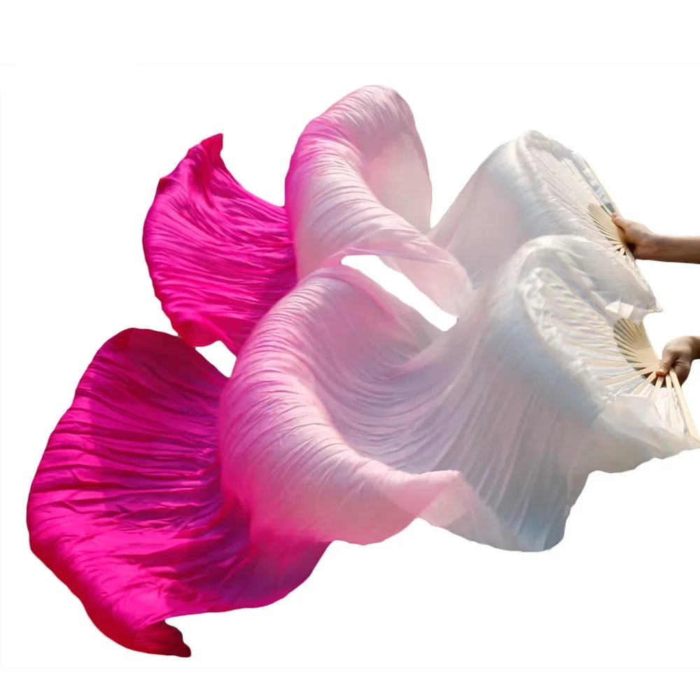 1.8cm Real Silk Belly Dance Fan Rayon Silk Right Hand Left Hand Dancing Fan Veil Performance Costume for Women