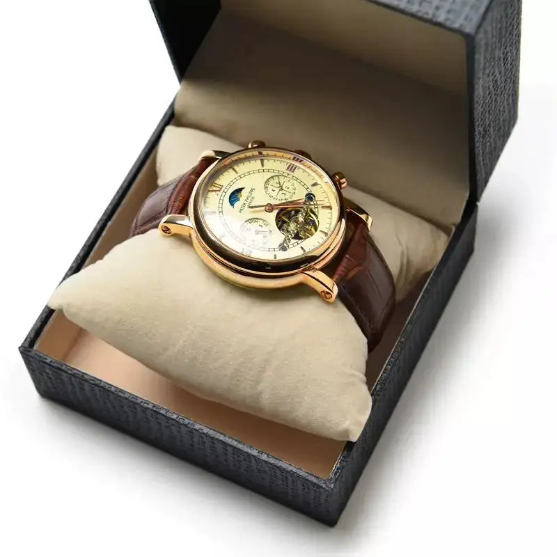 Custom Logo Fashion Black Flat Wrist Brand Mechanical Watch Packaging Gift Box Luxury
