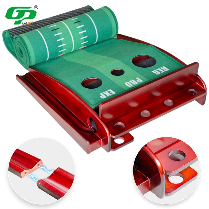Golf Gift Set Custom Logo Green Durable Wooden Grass Putting Trainer 2 Holes Outdoor Indoor Auto Return Mat GP Brand