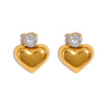 Stainless Steel 18k Gold Plated Smooth Heart Shaped Zircon Waterproof Women Earrings YF3991