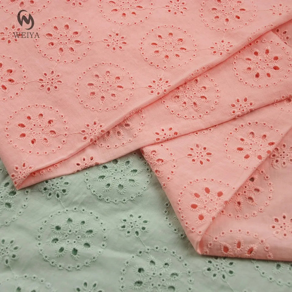 Woven Swiss Brand Custom Voile Poplin Pink Eyelet Floral 100% Cotton Embroidery Fabric for Kids Dress Garments