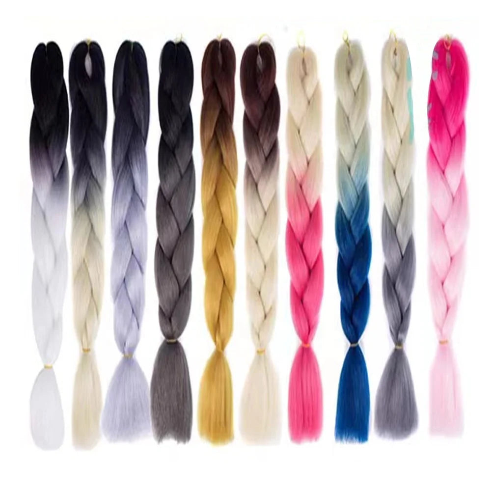 Cheap Dyed African Two Tone Grey Henlon High Temperature Fiber Non-Remy Jumbo Braid 24inch 100% Synthetic Braiding Hair