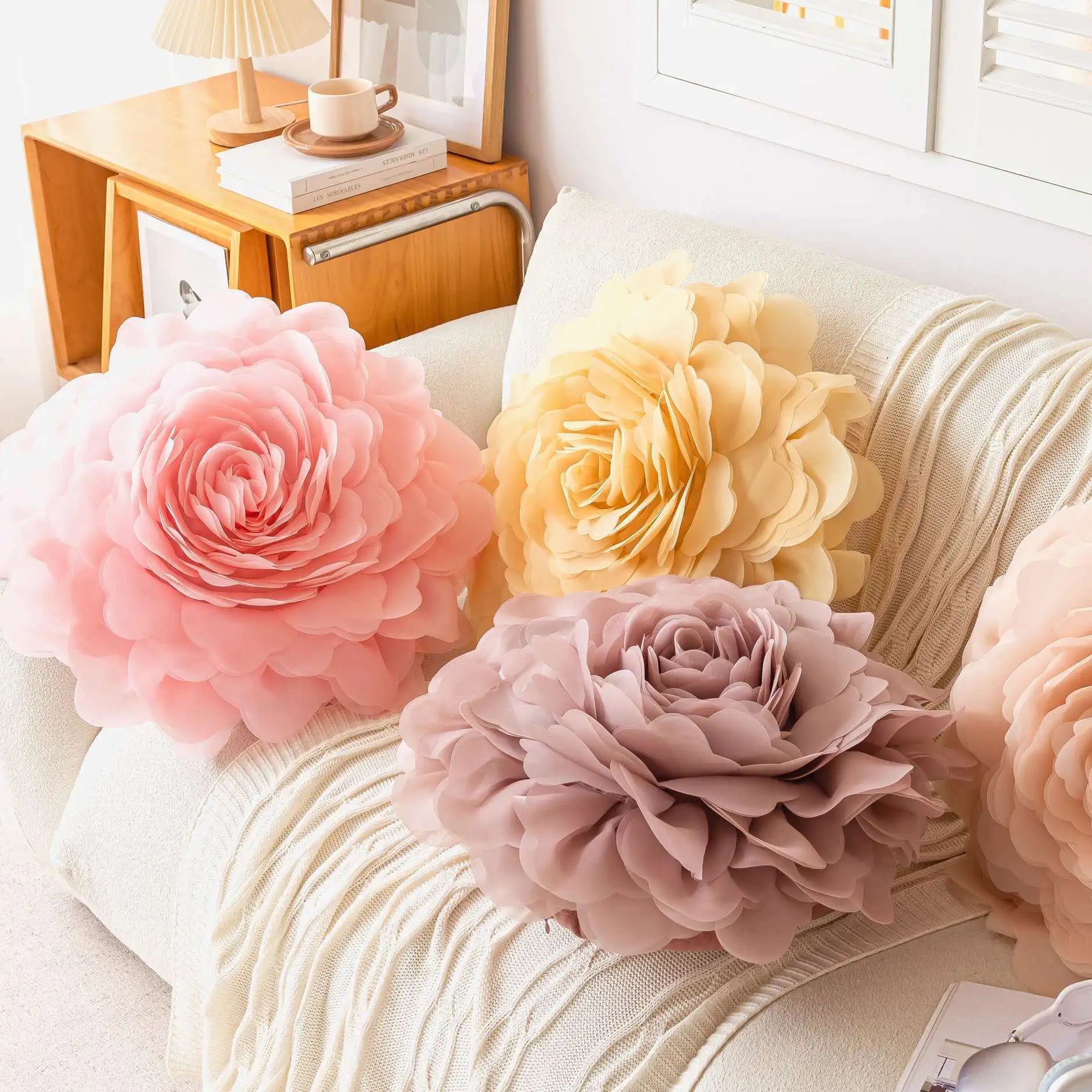Princess Style 3D Chiffon Flower Pillow Set European Light Luxury Ins Style Bedroom Headboard Cushion Bay Window Pillowcase