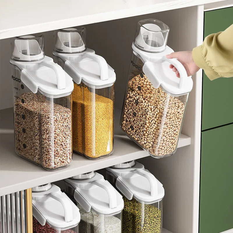 Airtight Plastic Food Storage Containers with Lids Measure Cup for Flour Grain Rice Baking Pantry Bulk Storage Kitchen Organizer