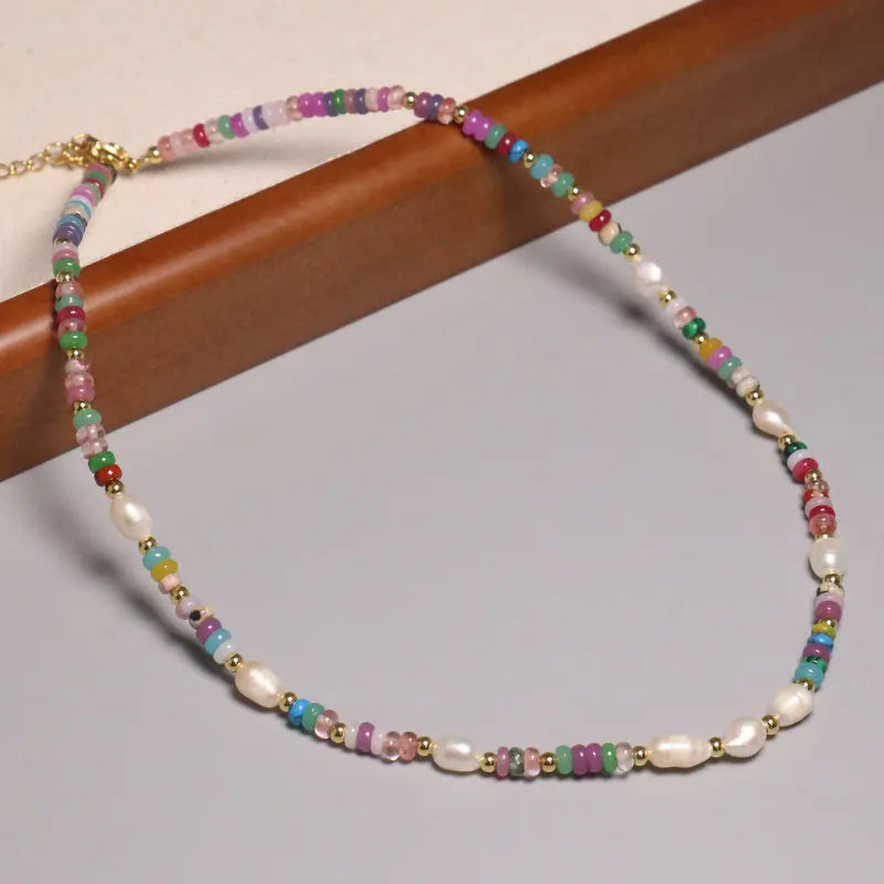 Multi Jade Imitation Pearl Trendy Gold Plated Dainty Abacus Beaded Clavicle Necklace Baroque Pearl Charm Jewelry Set Women