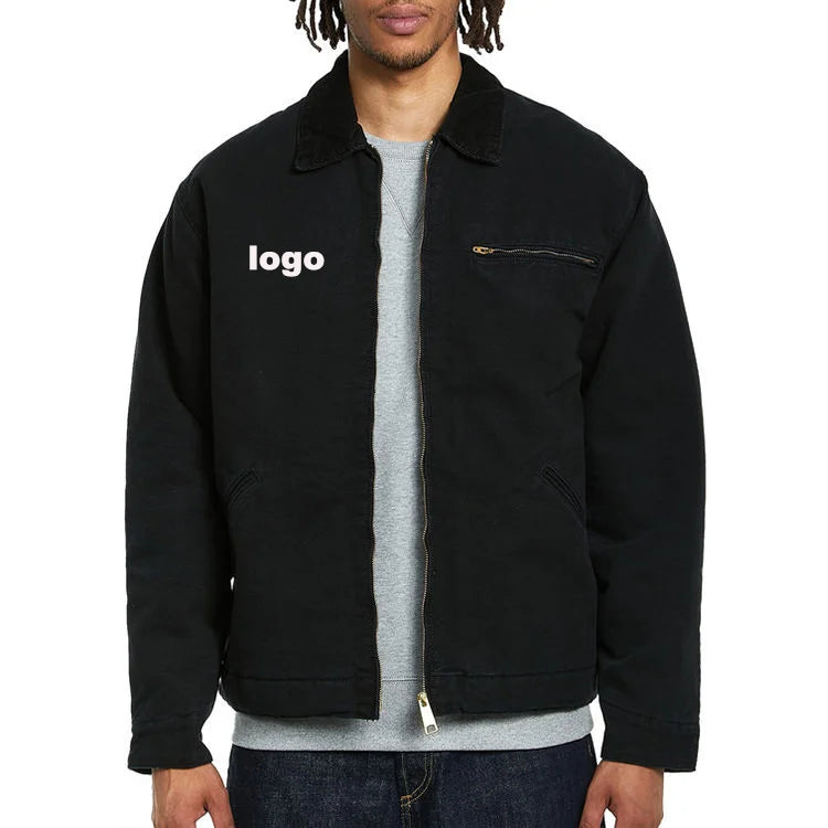 Custom Wholesale 100% Cotton Basic Clothing Work Jacket Men With Zipper Pocket