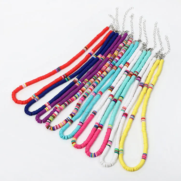 SC Bohemian Colorful Polymer Clay Disc Beads Necklace Fashion Handmade 6mm Heishi Disc Bead Choker Necklace Women