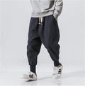 M-5XL New Men's Cotton Hemp Chinoiserie Casual Pants Japanese Large Loose Banded Casual Streetwear Pants